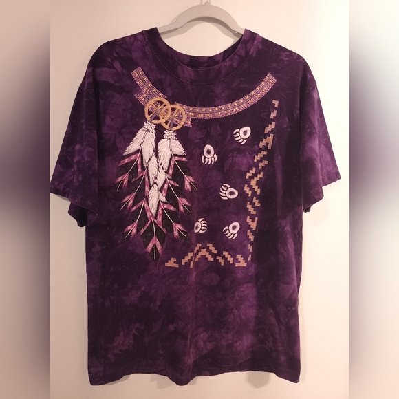 Vintage Tops - Vintage 90s Purple Tie-Dye Feather Graphic Tee